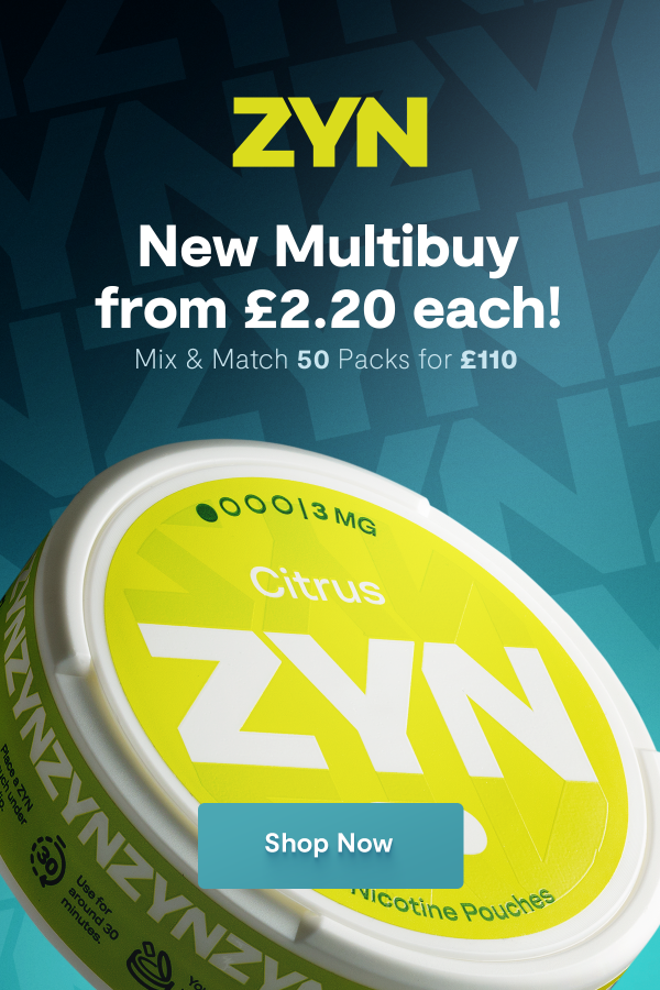 Advert for ZYN Nicotine Pouch multibuy 50 packs for £2.20 each