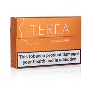A closed pack of IQOS Terea Amber sticks