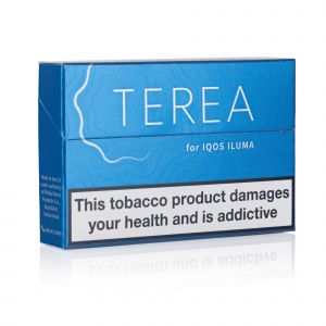 A closed pack of IQOS Terea Blue sticks