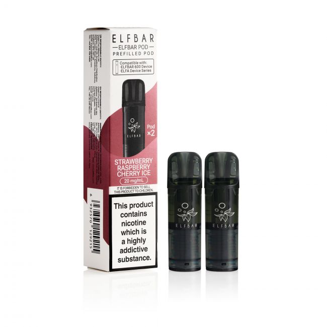 Elf Bar 600 Strawberry Raspberry Cherry Ice Pods & box