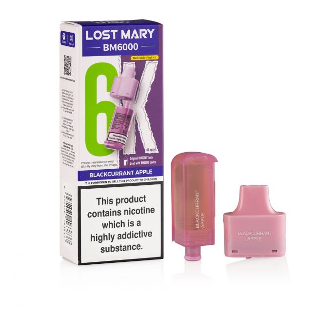 Lost Mary BM6000 Blackcurrant Apple pods and box