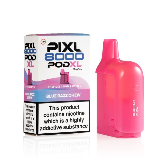 Pixl 8000 Blue Razz Chew pod and box