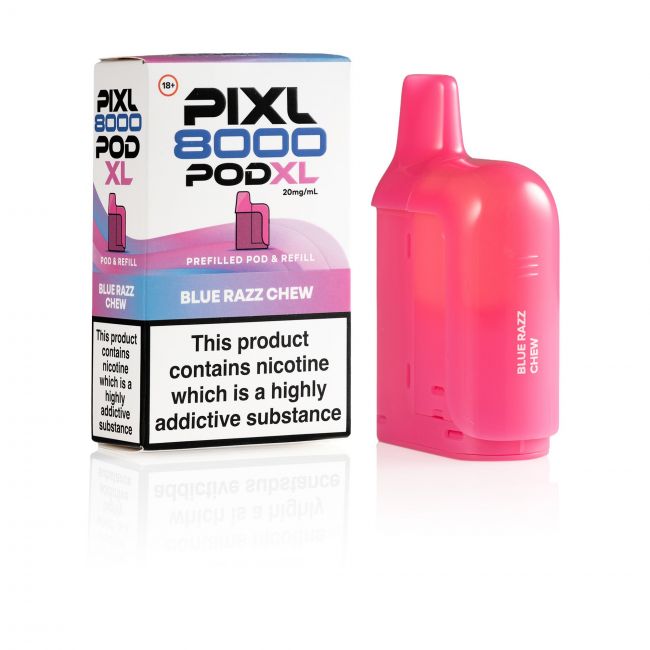 Pixl 8000 Blue Razz Chew pod and box