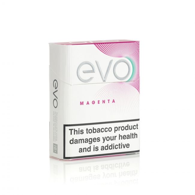 A closed pack of Ploom EVO Magenta sticks