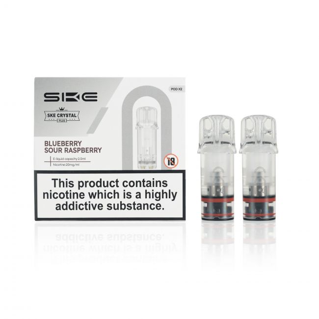 SKE Crystal Plus E-Liquid Pods and box Blueberry Sour Raspberry