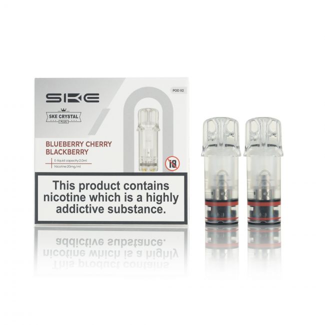 SKE Crystal Plus E-Liquid Pods and box Blueberry Cherry Blackberry