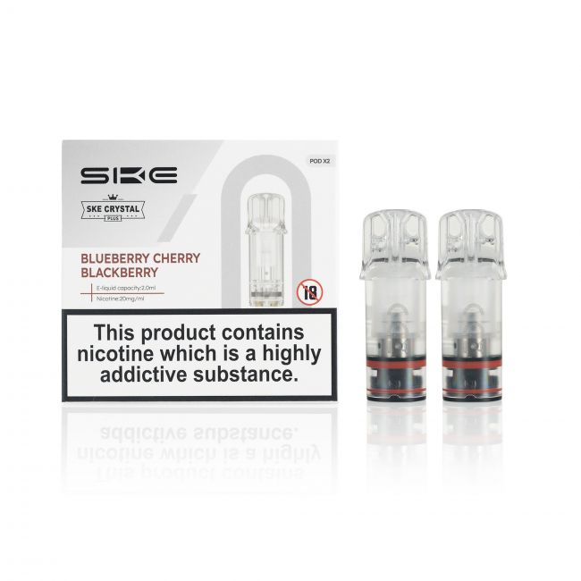 SKE Crystal Plus E-Liquid Pods and box Blueberry Cherry Blackberry