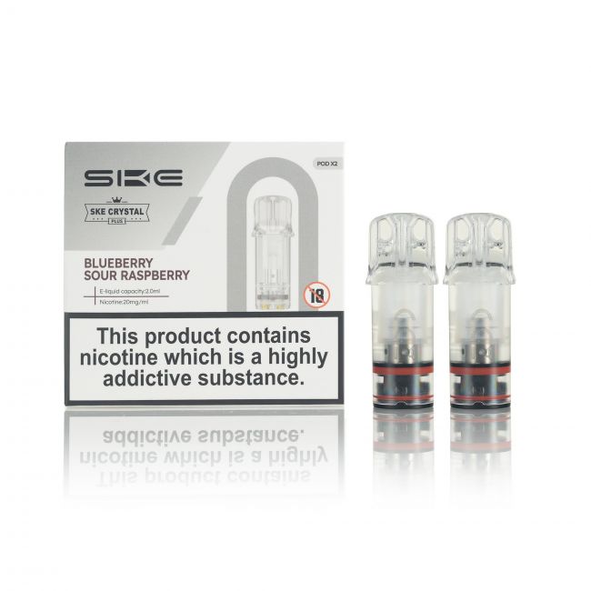 SKE Crystal Plus E-Liquid Pods and box Blueberry Sour Raspberry