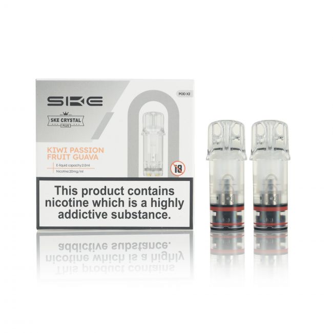 SKE Crystal Plus E-Liquid Pods and box Kiwi Passion Fruit Guava