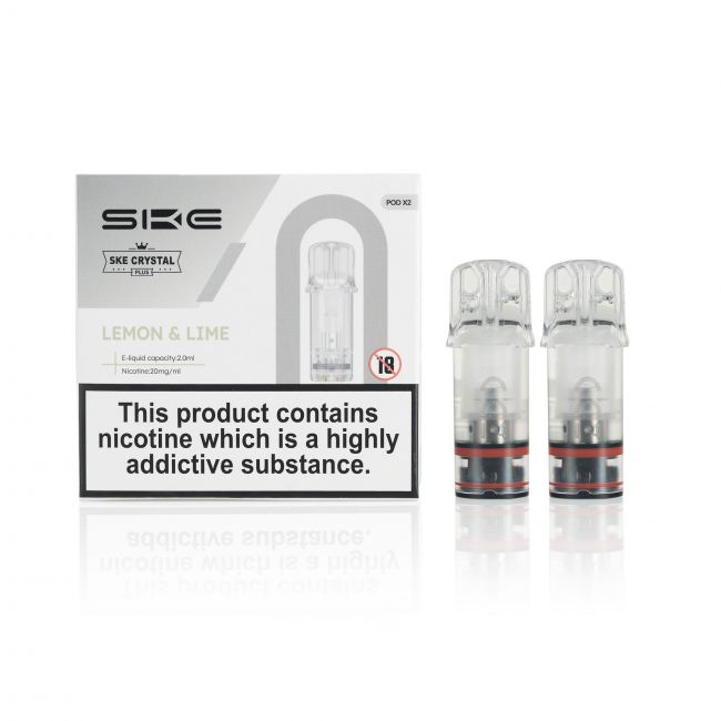 SKE Crystal Plus E-Liquid Pods and box Lemon & Lime