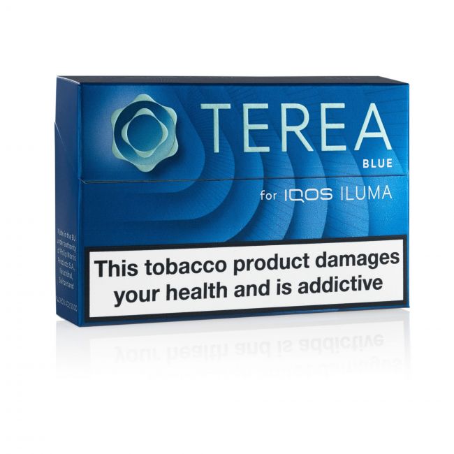 A closed pack of IQOS Terea Blue sticks