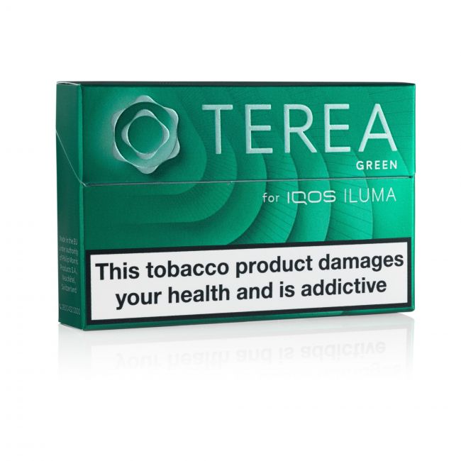 A closed pack of IQOS Terea Green sticks