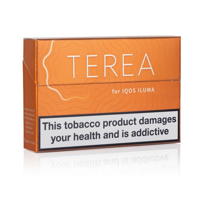 A closed pack of IQOS Terea Amber sticks