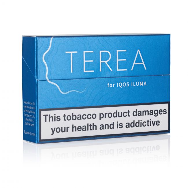 A closed pack of IQOS Terea Blue sticks