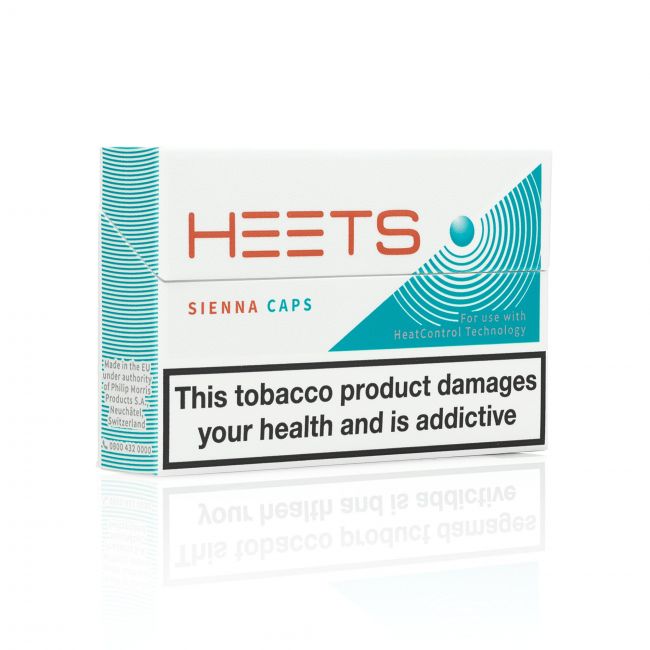 A closed pack of HEETS Sienna Caps sticks