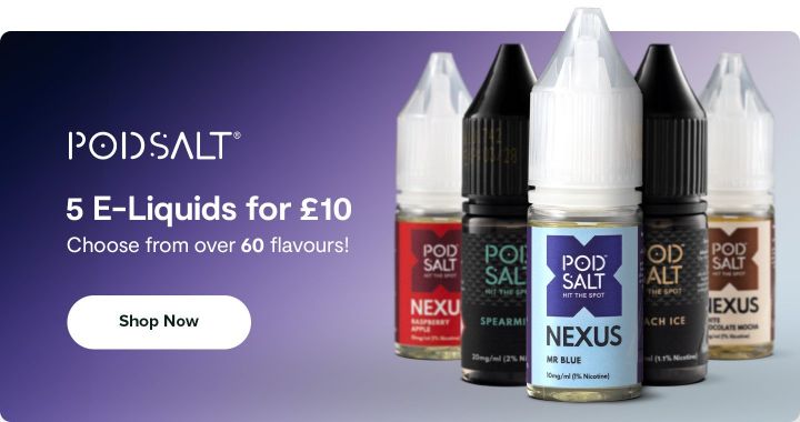 5 For £10 on all Pod Salt E-Liquid. Save £9.95!