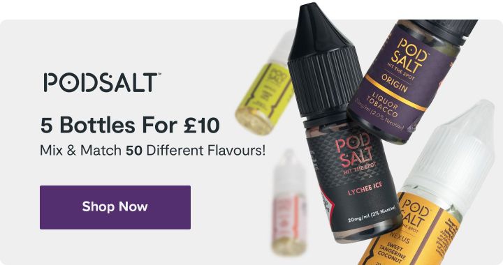 5 For £10 on Pod Salt 10ml vape liquid