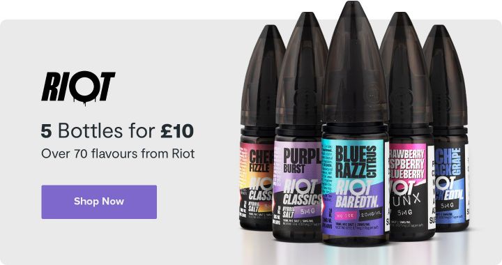 5 For £10 on RIOT E-Liquid
