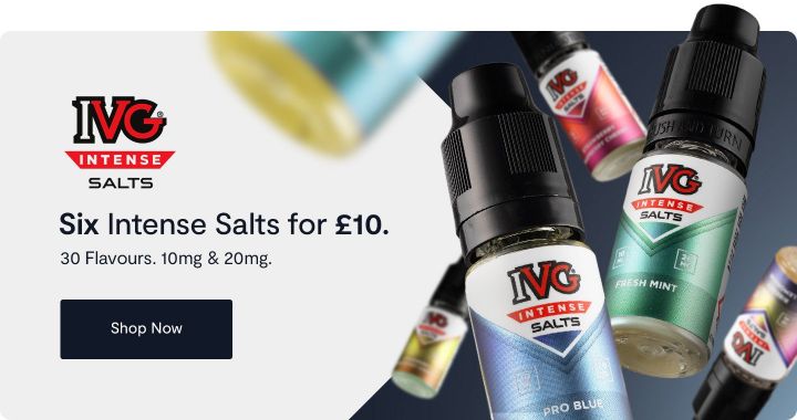 Six IVG Intense Salts E-liquid for £10. Save £10.94
