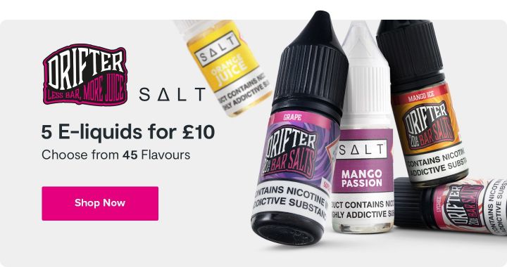 5 For £10 on Drifter & Salt vape liquid