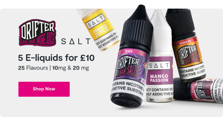 5 For £10 on Drifter & Salt vape liquid