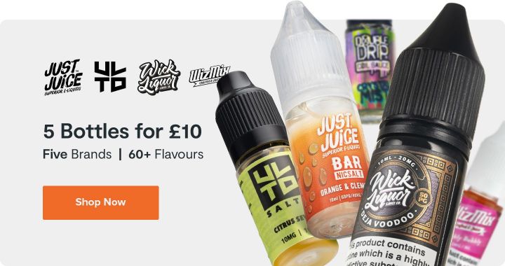 5 For £10 on Selected 10ml vape liquid