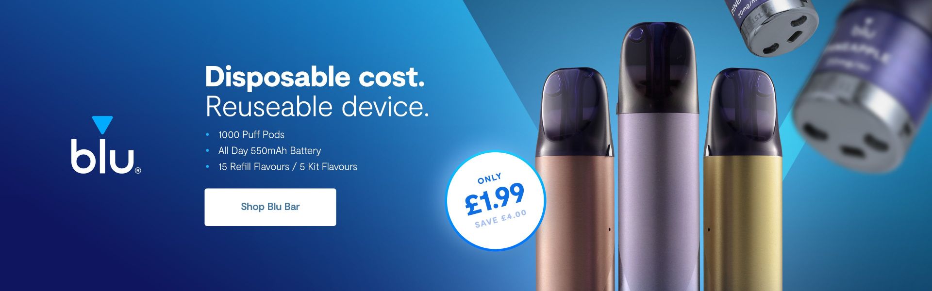 Blu Bar Kit: Disposable Cost, Reusable Device now only £1.99