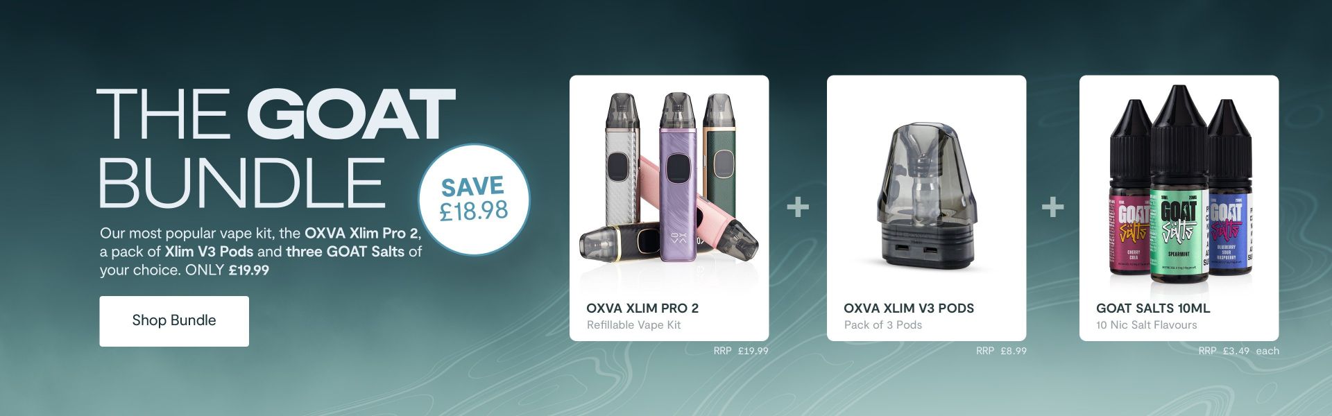 OXVA Xlim Pro 2, pack of V3 OXVA Pods and 3 GOAT SALT eliquids for only £19.99