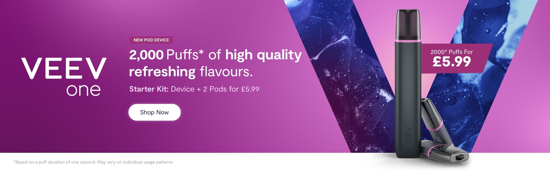 VEEV One - 2000 Puffs of high quality refreshing flavours.