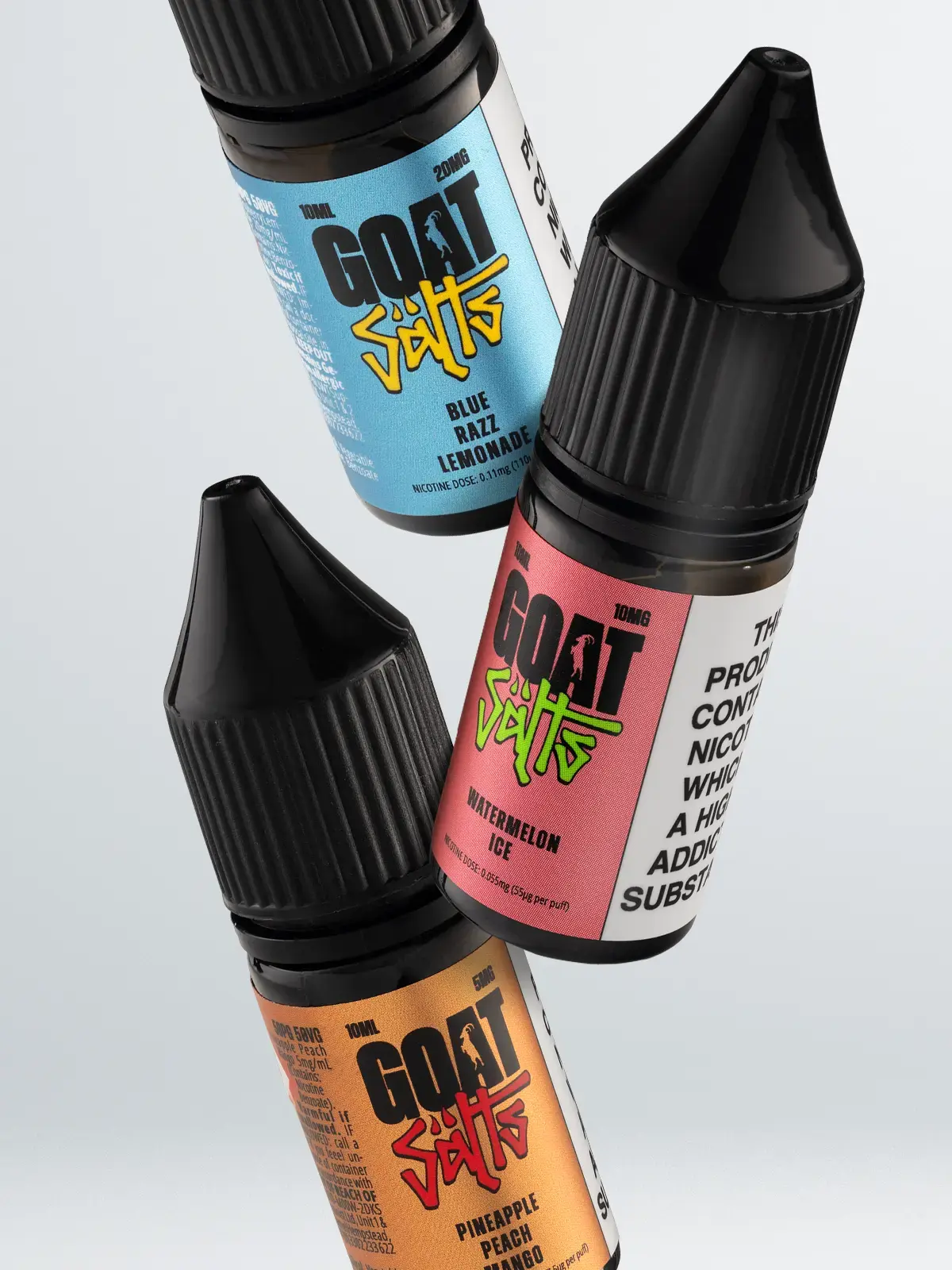 GOAT Salts Blue Razz Lemonade, Watermelon Ice & Pineapple Peach Mango