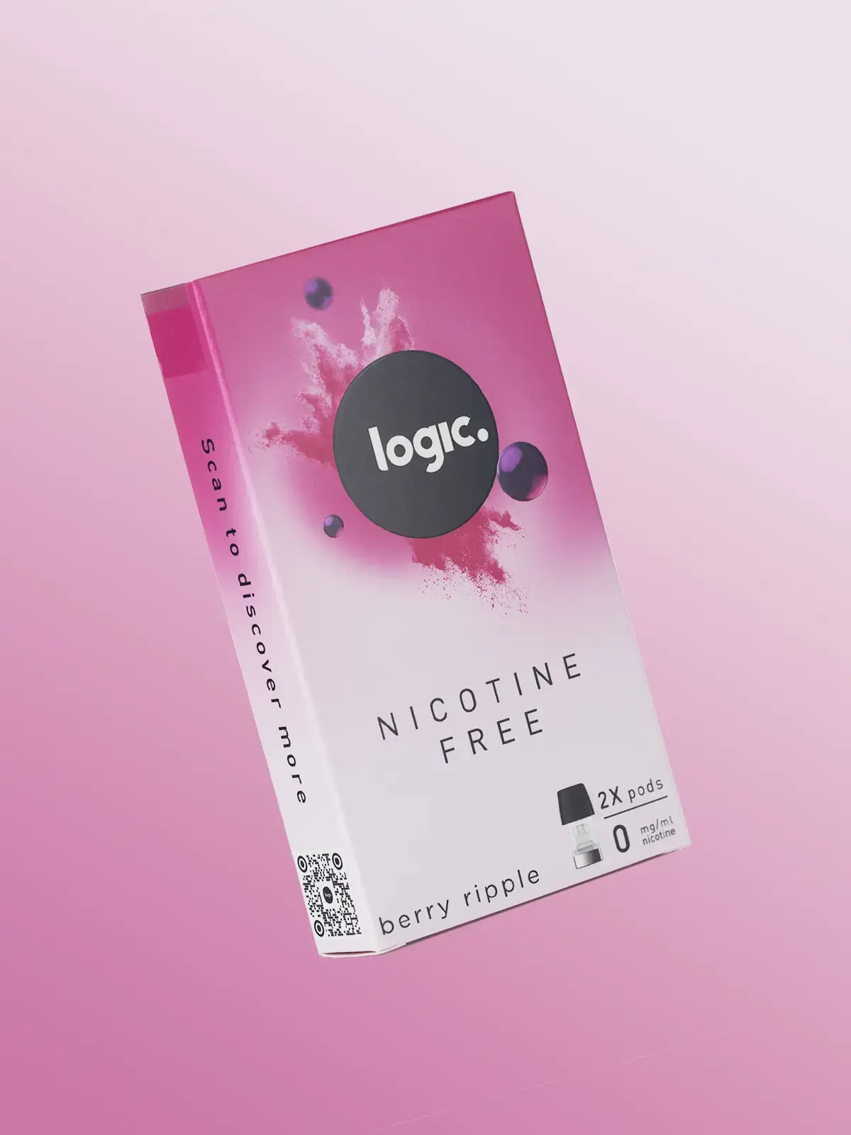 A pack of nicotine-free Berry Ripple flavour Logic pods