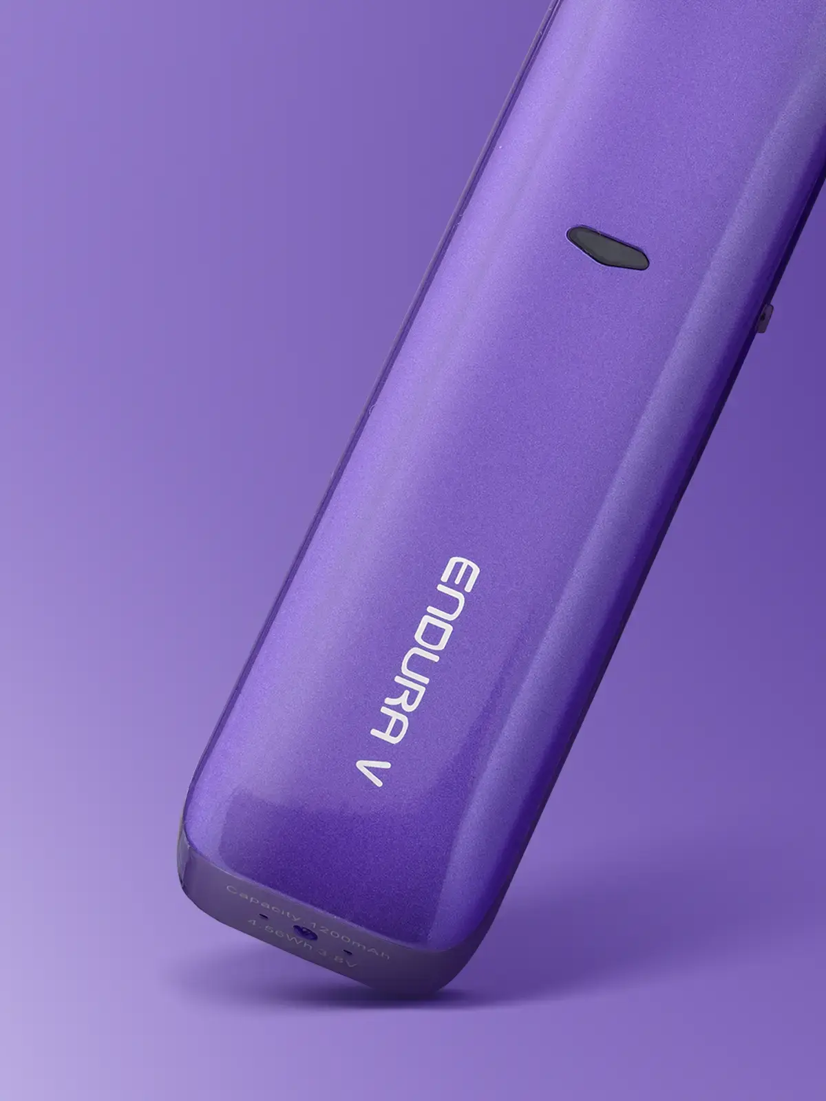 A close-up of the bottom half of the Innokin Endura V device in Purple, in front of a purple background