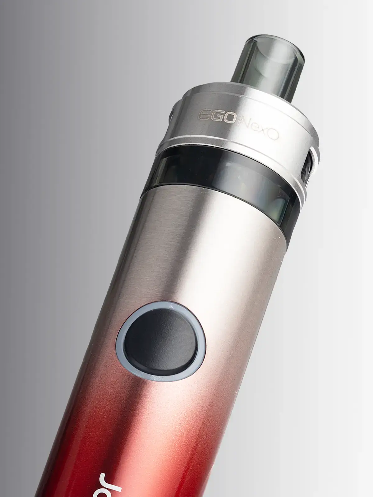 A close-up of the top half of the red Joyetech eGo NexO device.