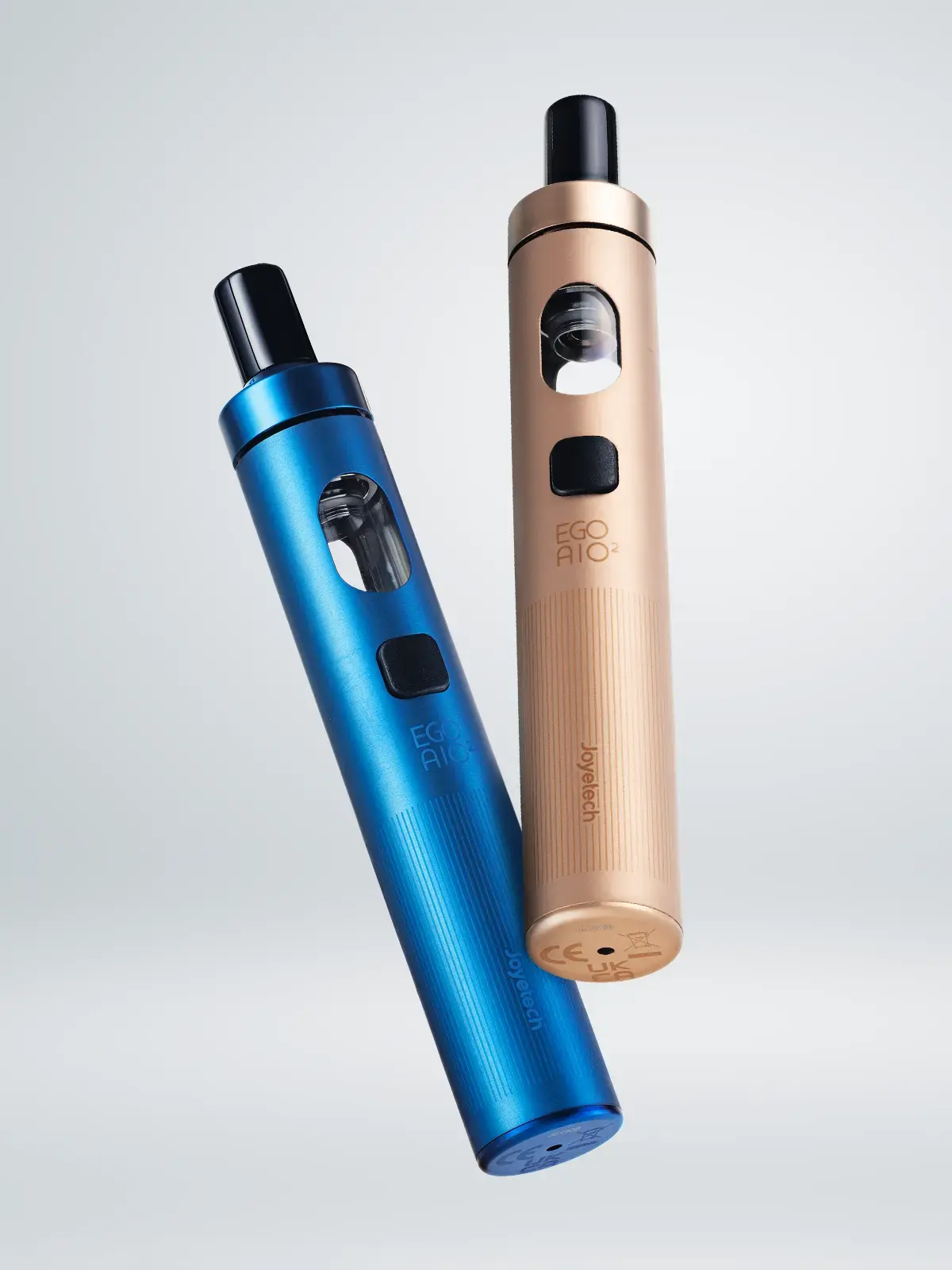 Two Joyetech eGo AIO 2 devices floating in front of a light background