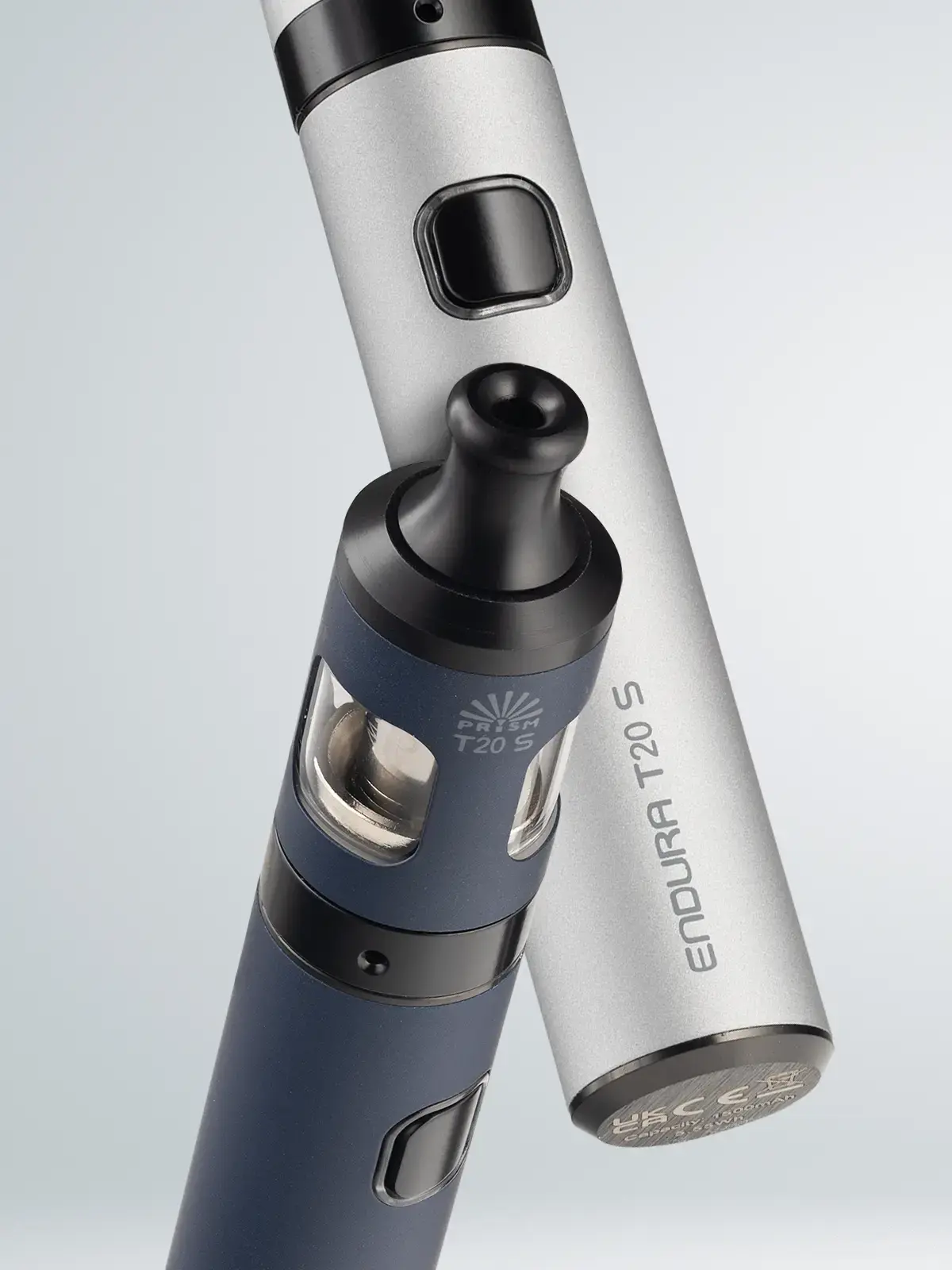 Innokin Endura T20 S devices in Grey and Blue, floating in front of a light grey background.