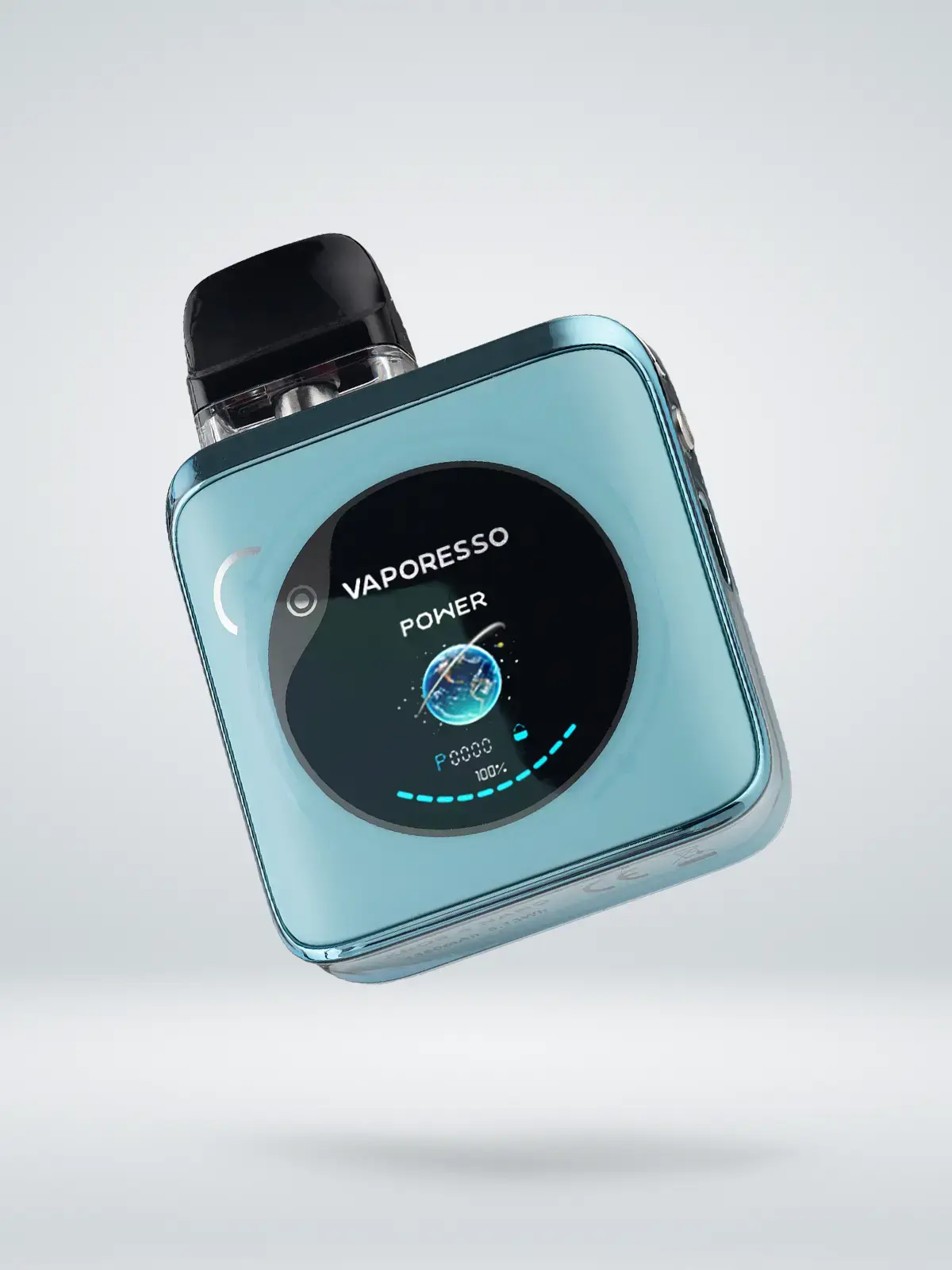 Vaporesso XROS 4 Nano device in Aquamarine colour, floating in front of a bright background.