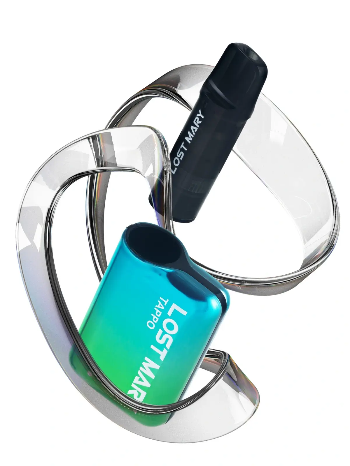 A Lost Mary Tappo device with its refillable pod floating above it