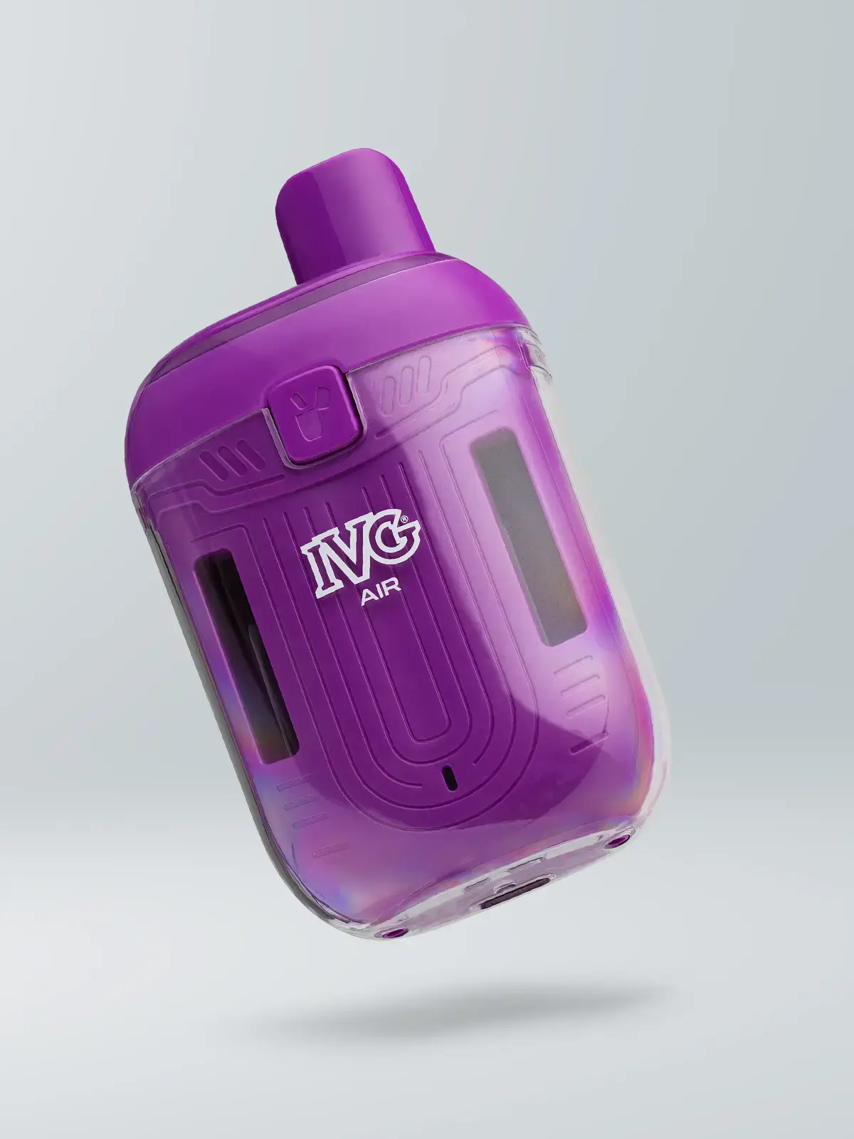 An IVG Air 2in1 device in purple, floating in front of a white background.