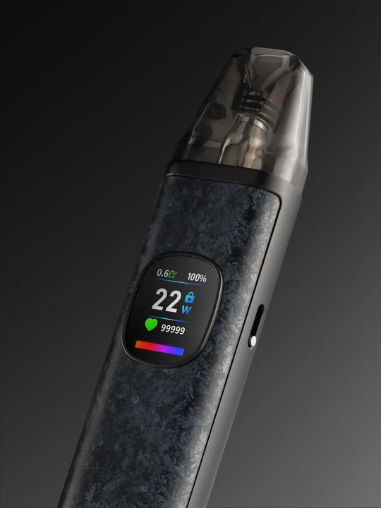 A black OXVA XLIM Pro 2 DNA kit on a greyish-black background