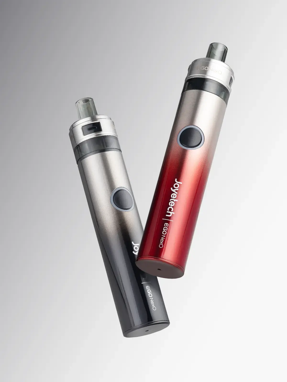 Two Joyetech eGo NexO devices in Red and Black floating in front of a light background